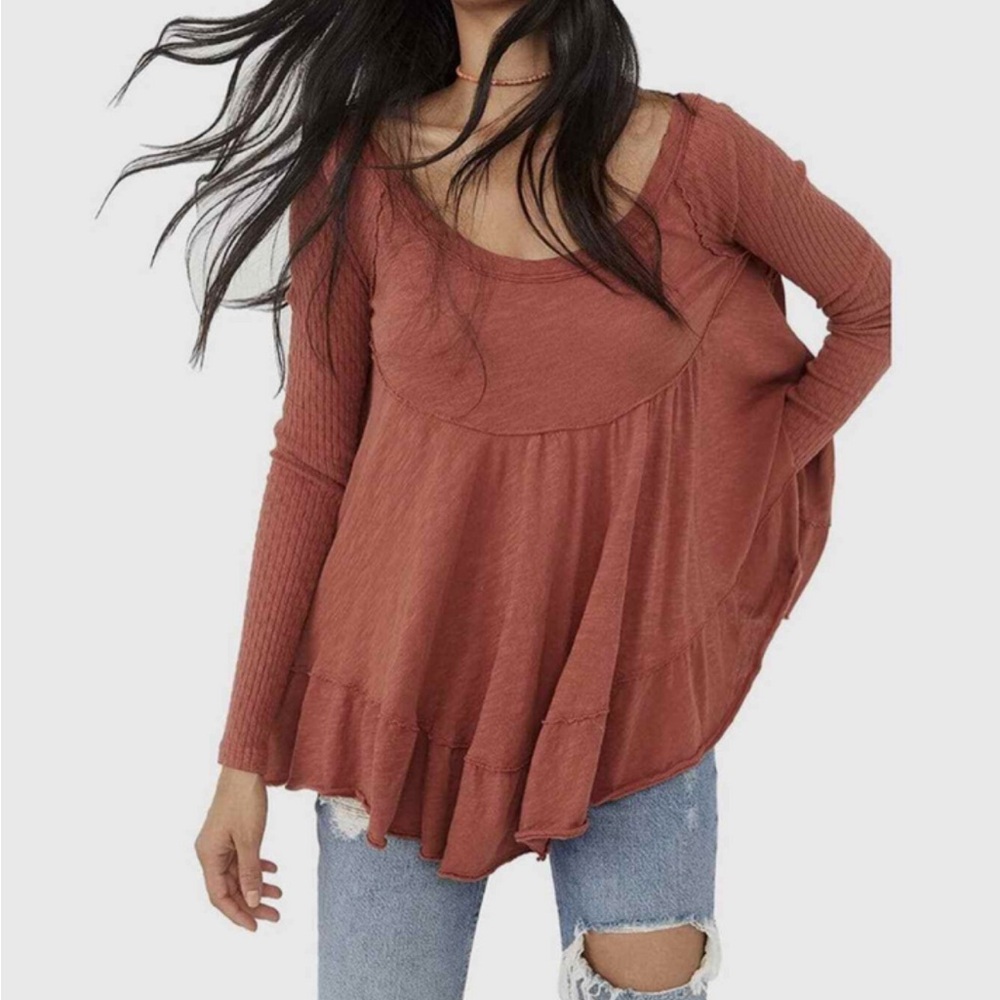 We The Free‎ Women’s Babydoll Long Sleeve Top Open Back Size S Relaxed Fit Boho